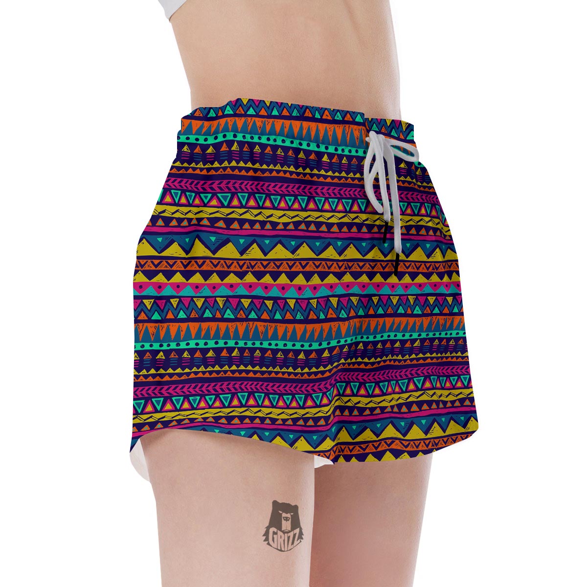Multicolor Native Aztec Abstract Geometric Women's Shorts-grizzshop