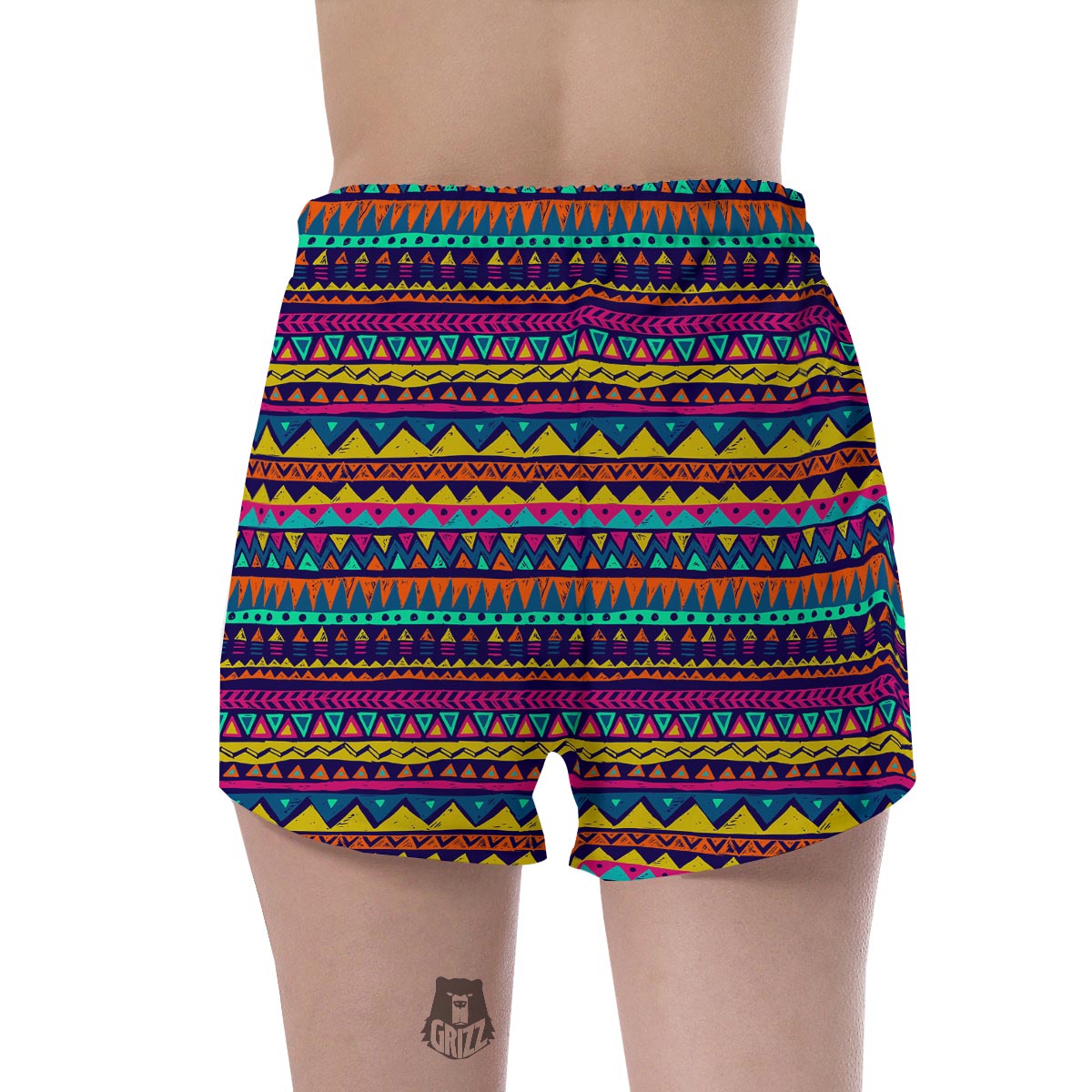 Multicolor Native Aztec Abstract Geometric Women's Shorts-grizzshop