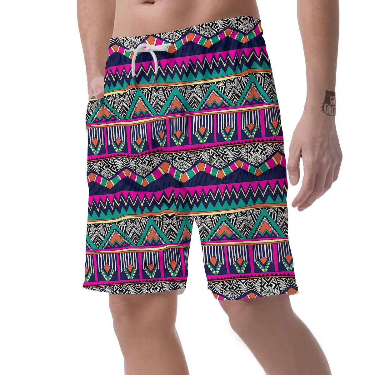 Multicolor Native Aztec Doodle Abstract Men's Shorts-grizzshop