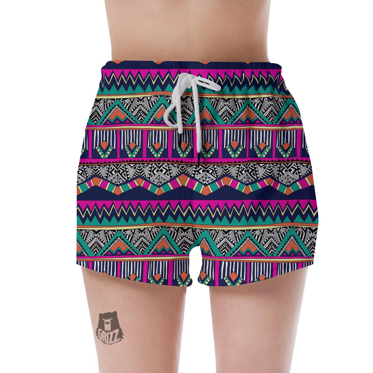 Multicolor Native Aztec Doodle Abstract Women's Shorts-grizzshop