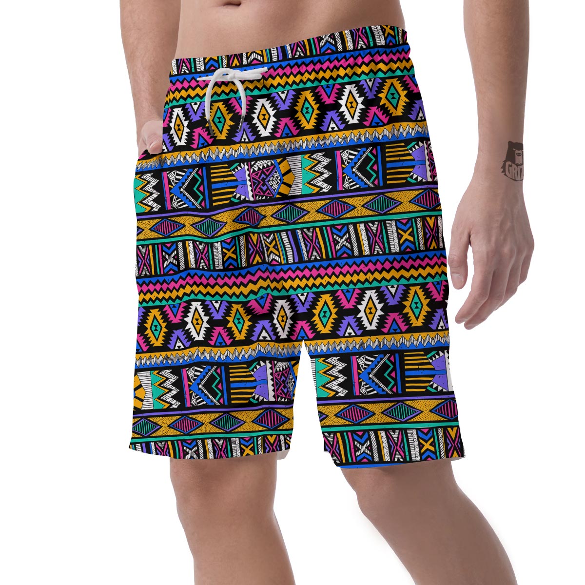 Multicolor Native Aztec Doodle Element Men's Shorts-grizzshop