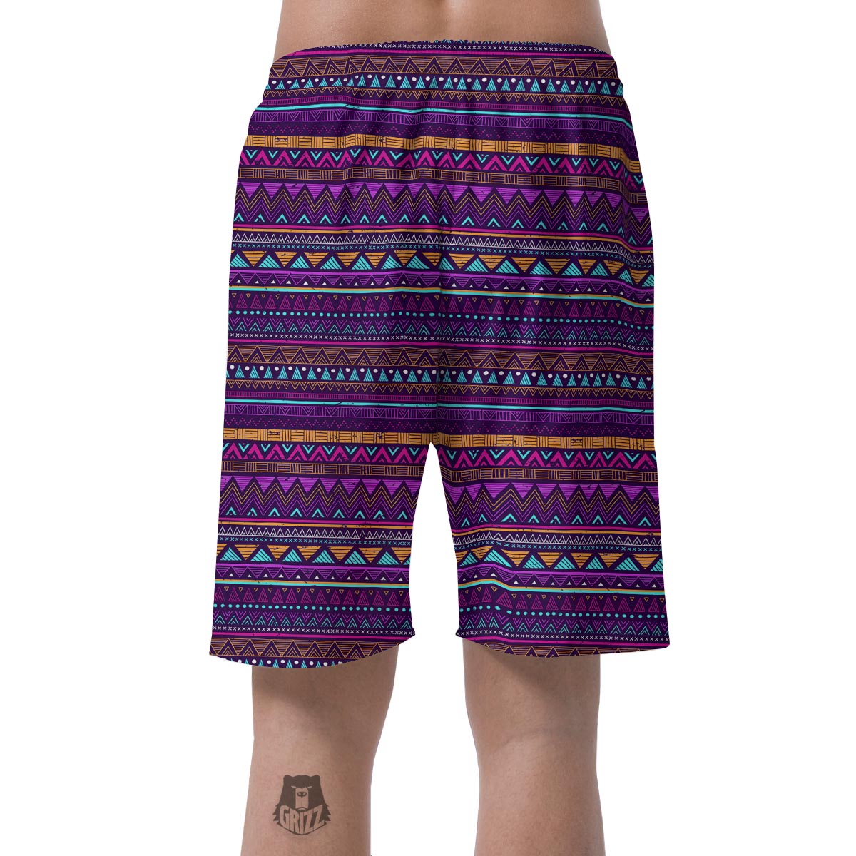Multicolor Native Aztec Doodle Striped Men's Shorts-grizzshop