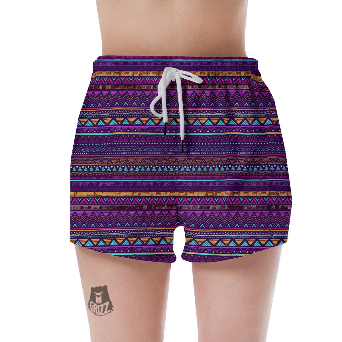 Multicolor Native Aztec Doodle Striped Women's Shorts-grizzshop