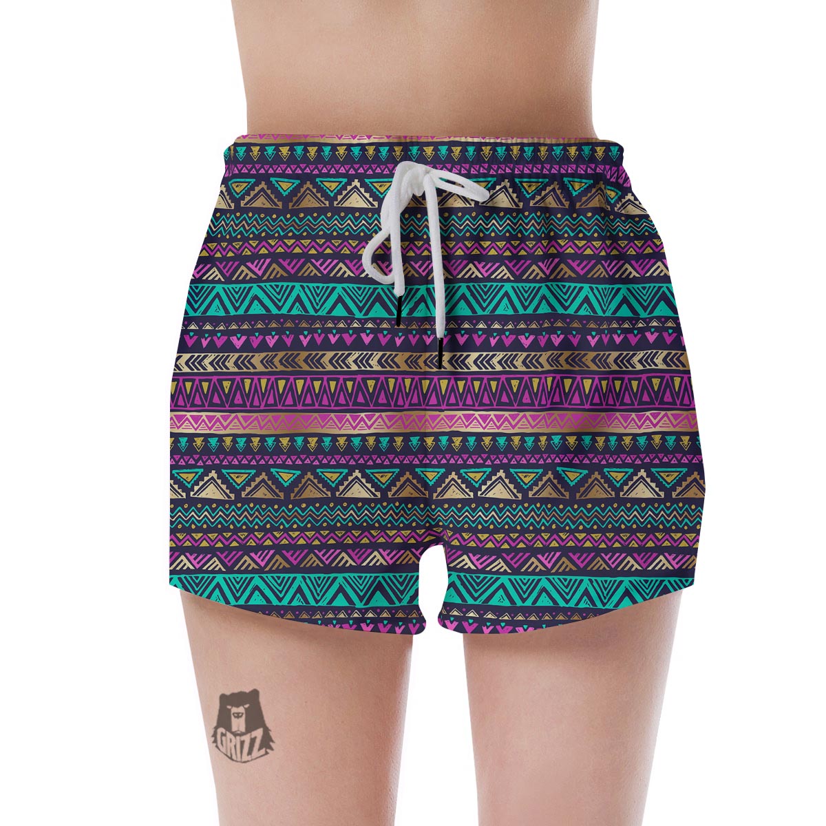 Multicolor Native Aztec Doodle Women's Shorts-grizzshop