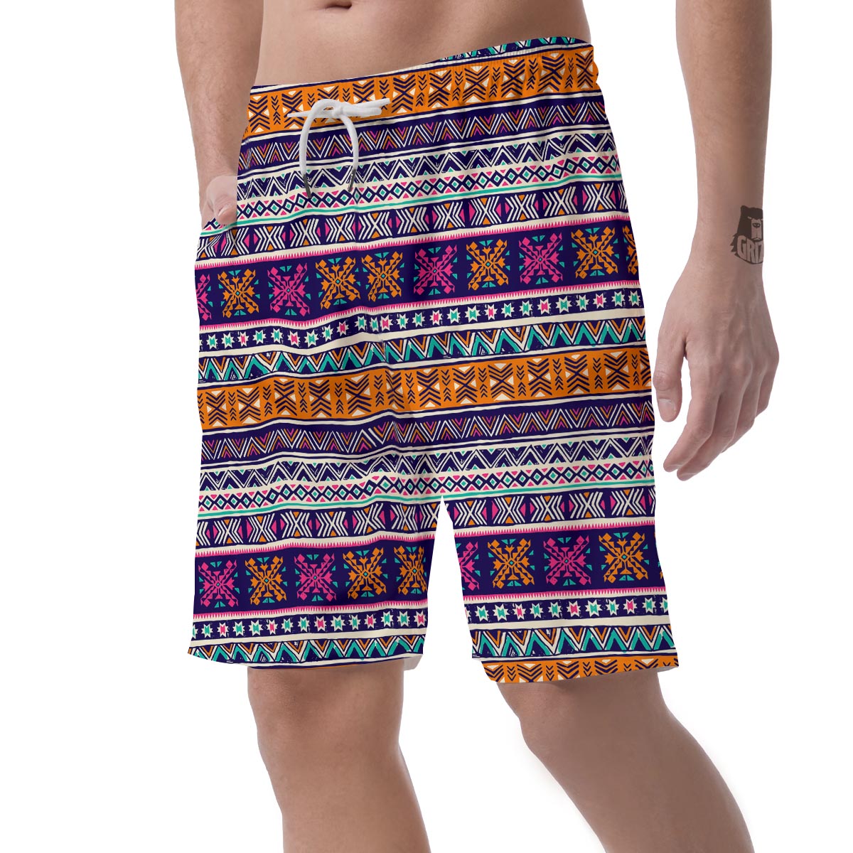 Multicolor Native Aztec Geometric Hipster Men's Shorts-grizzshop