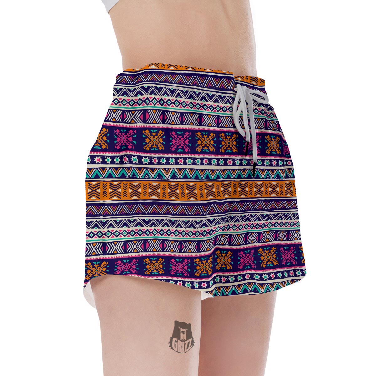 Multicolor Native Aztec Geometric Hipster Women's Shorts-grizzshop