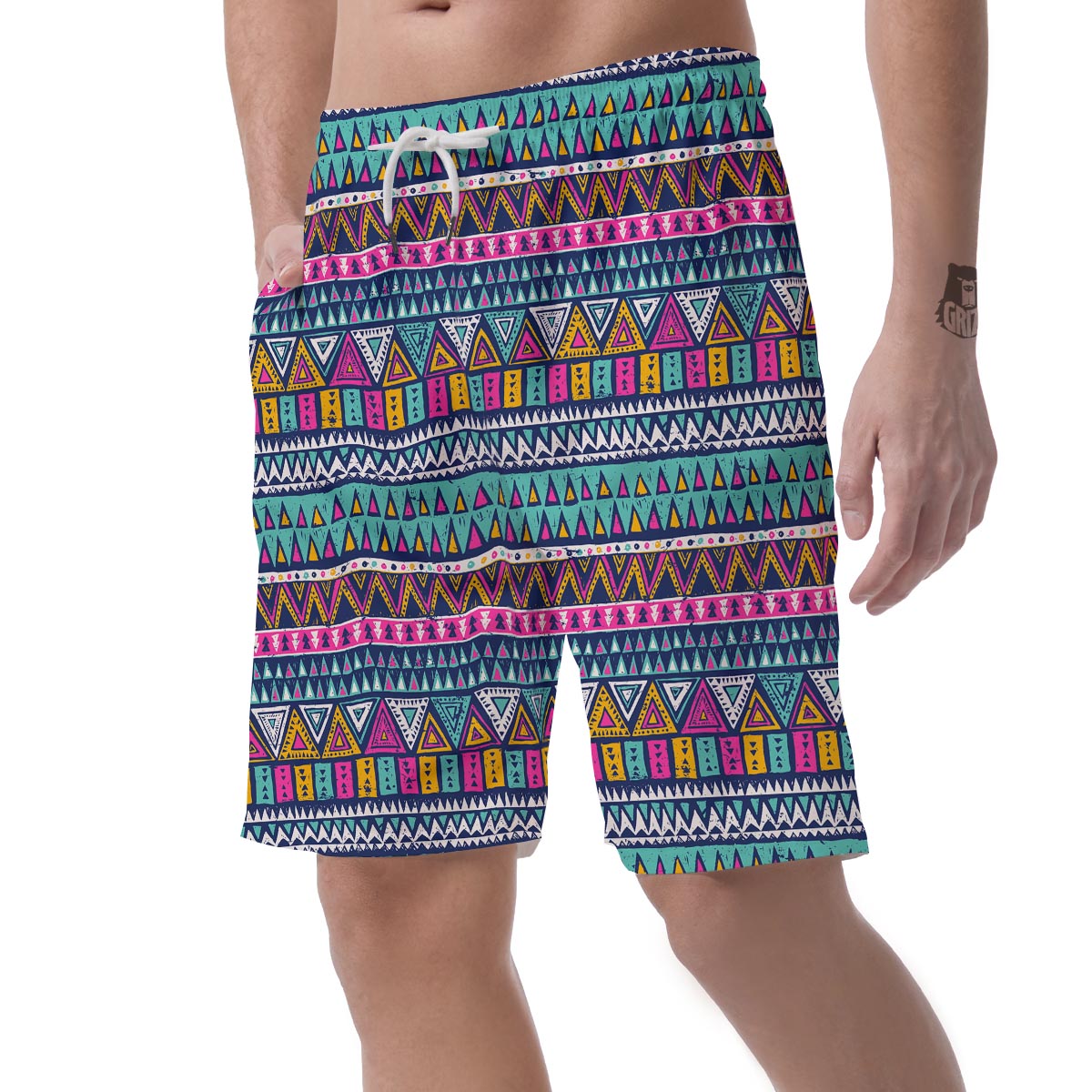 Multicolor Native Aztec Trippy Striped Men's Shorts-grizzshop