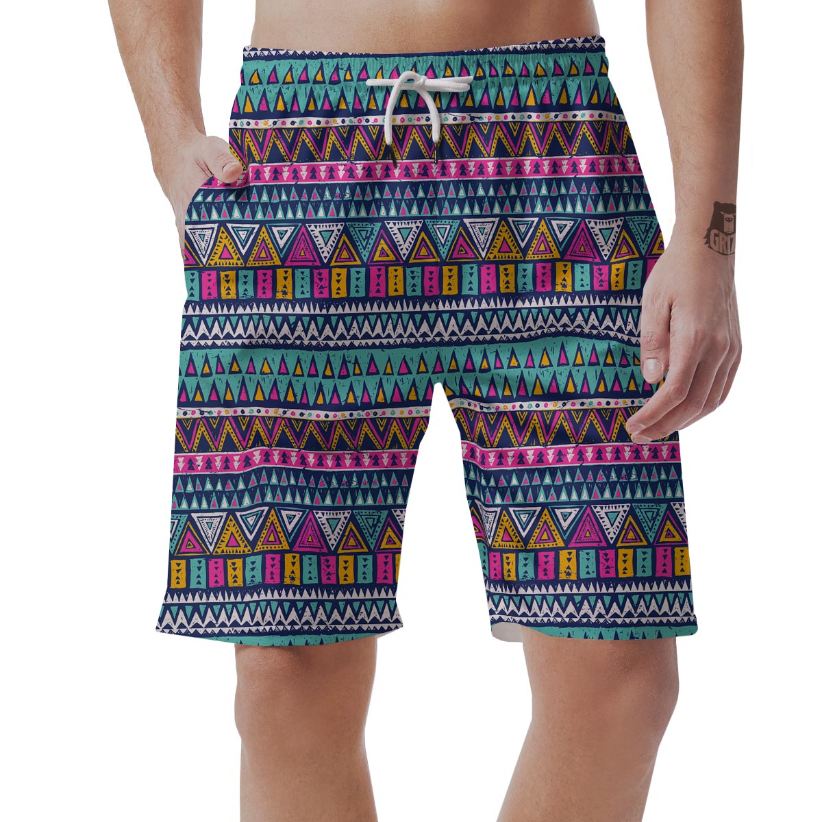 Multicolor Native Aztec Trippy Striped Men's Shorts-grizzshop