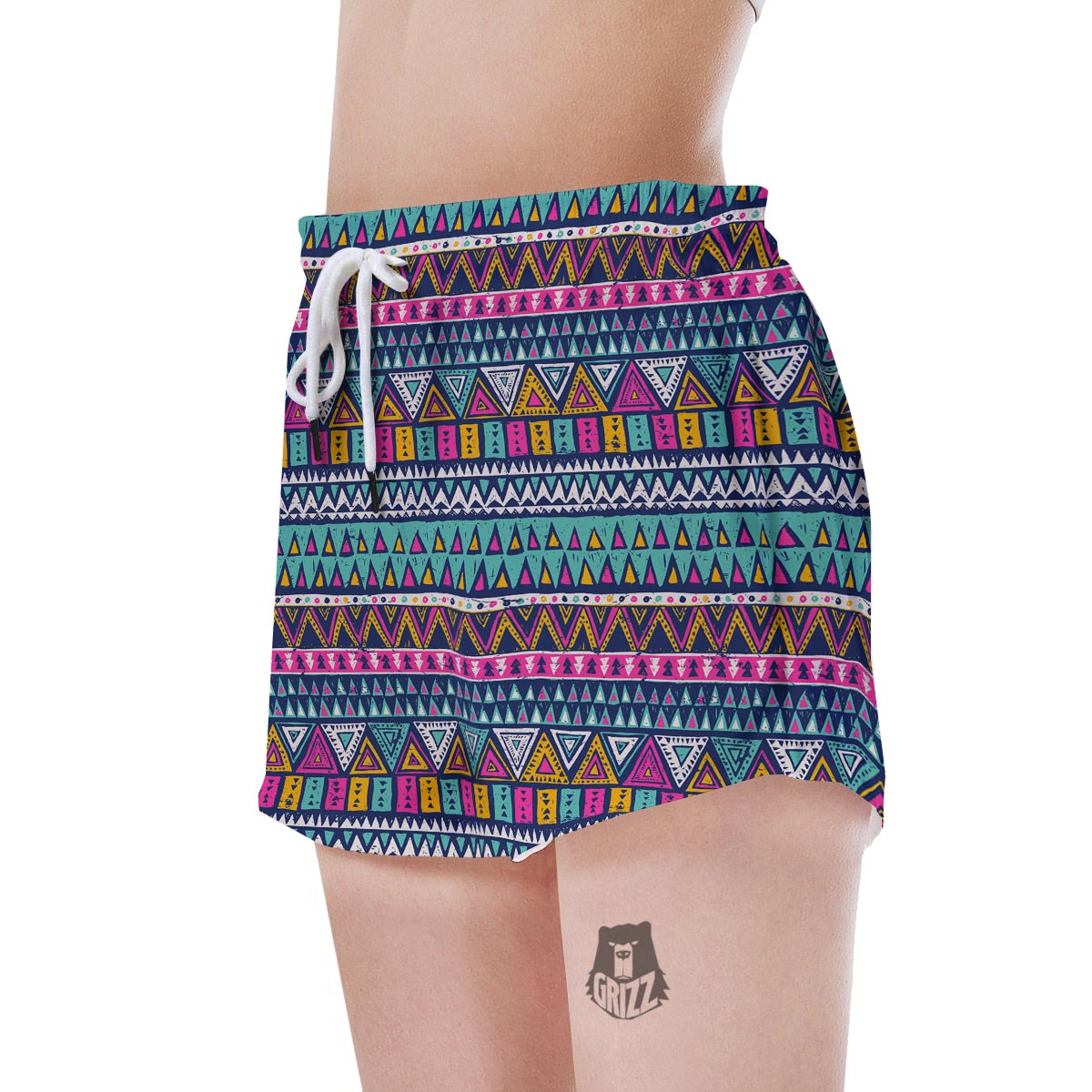 Multicolor Native Aztec Trippy Striped Women's Shorts-grizzshop