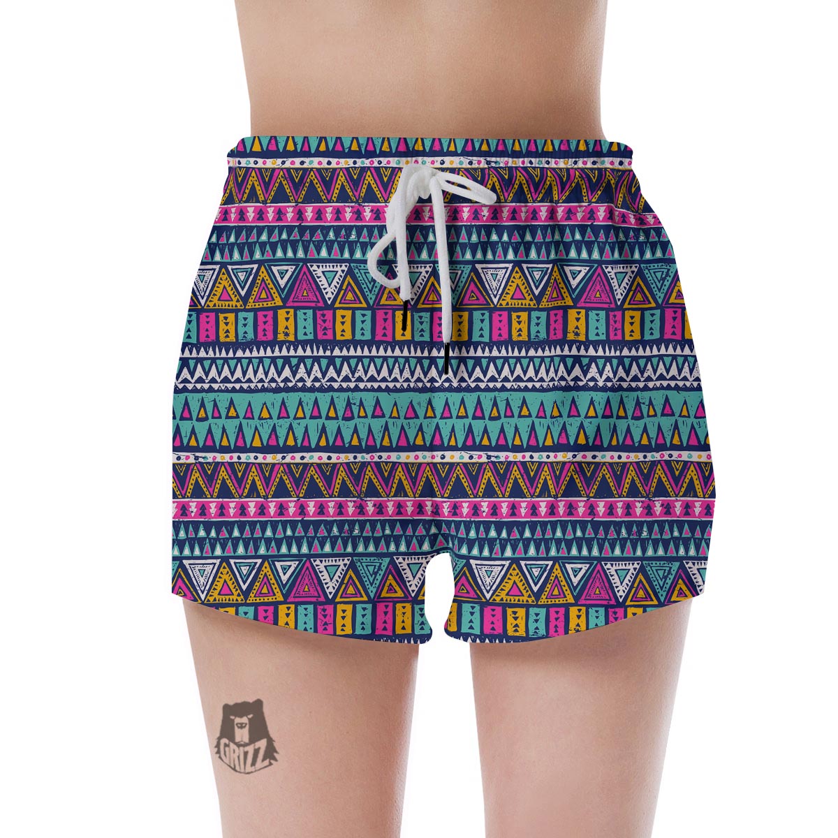 Multicolor Native Aztec Trippy Striped Women's Shorts-grizzshop