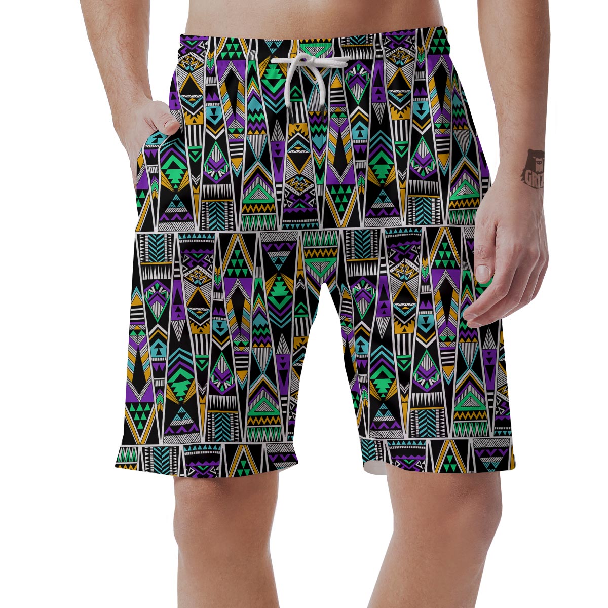 Multicolor Native Aztec Vintage Trippy Men's Shorts-grizzshop