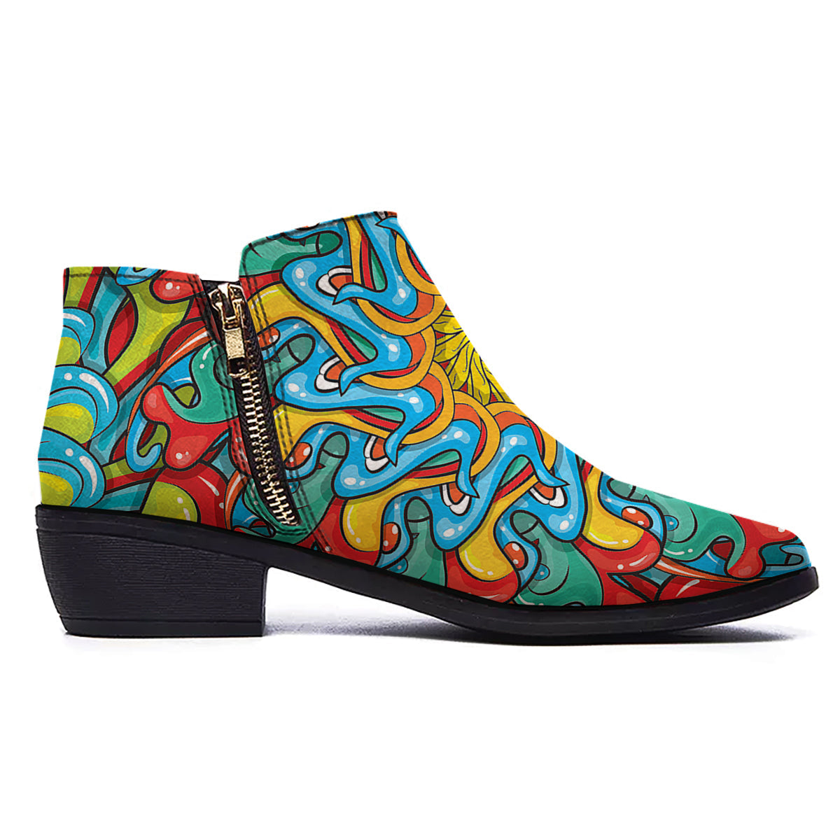 Multicolor Psychedelic Hippie Print Ankle Boots-grizzshop