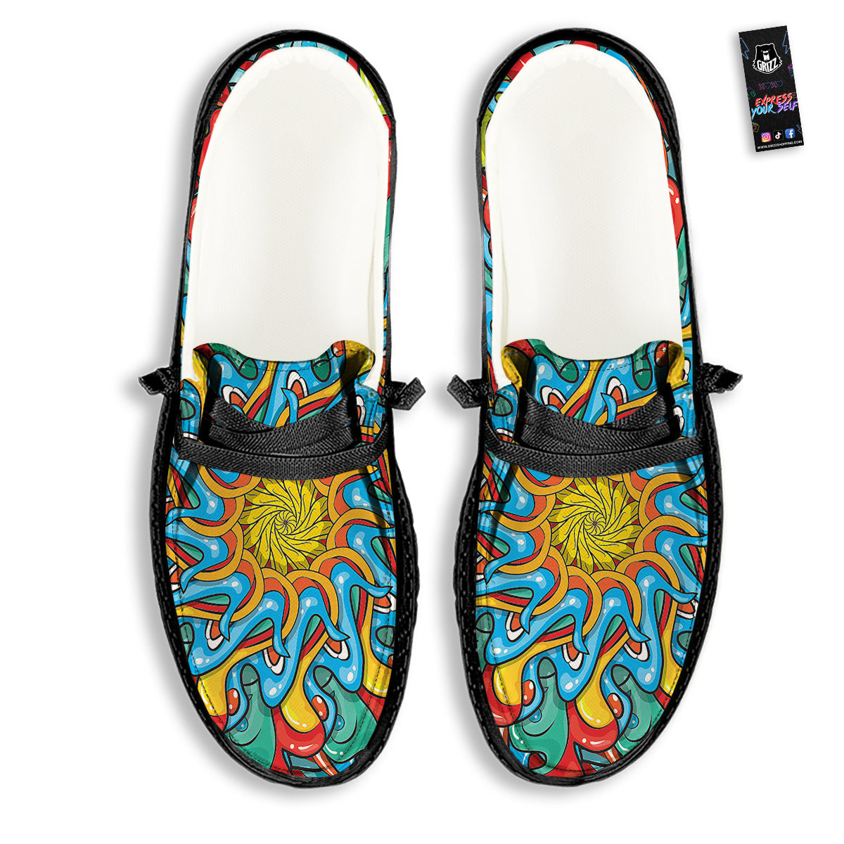 Multicolor Psychedelic Hippie Print Black Loafers-grizzshop