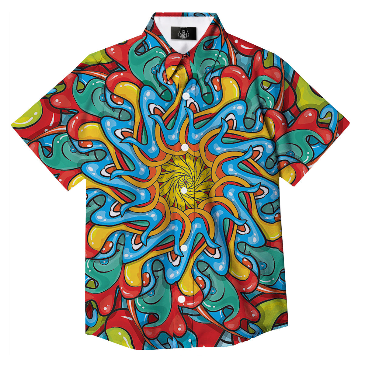 Multicolor Psychedelic Hippie Print Button Up Shirt-grizzshop