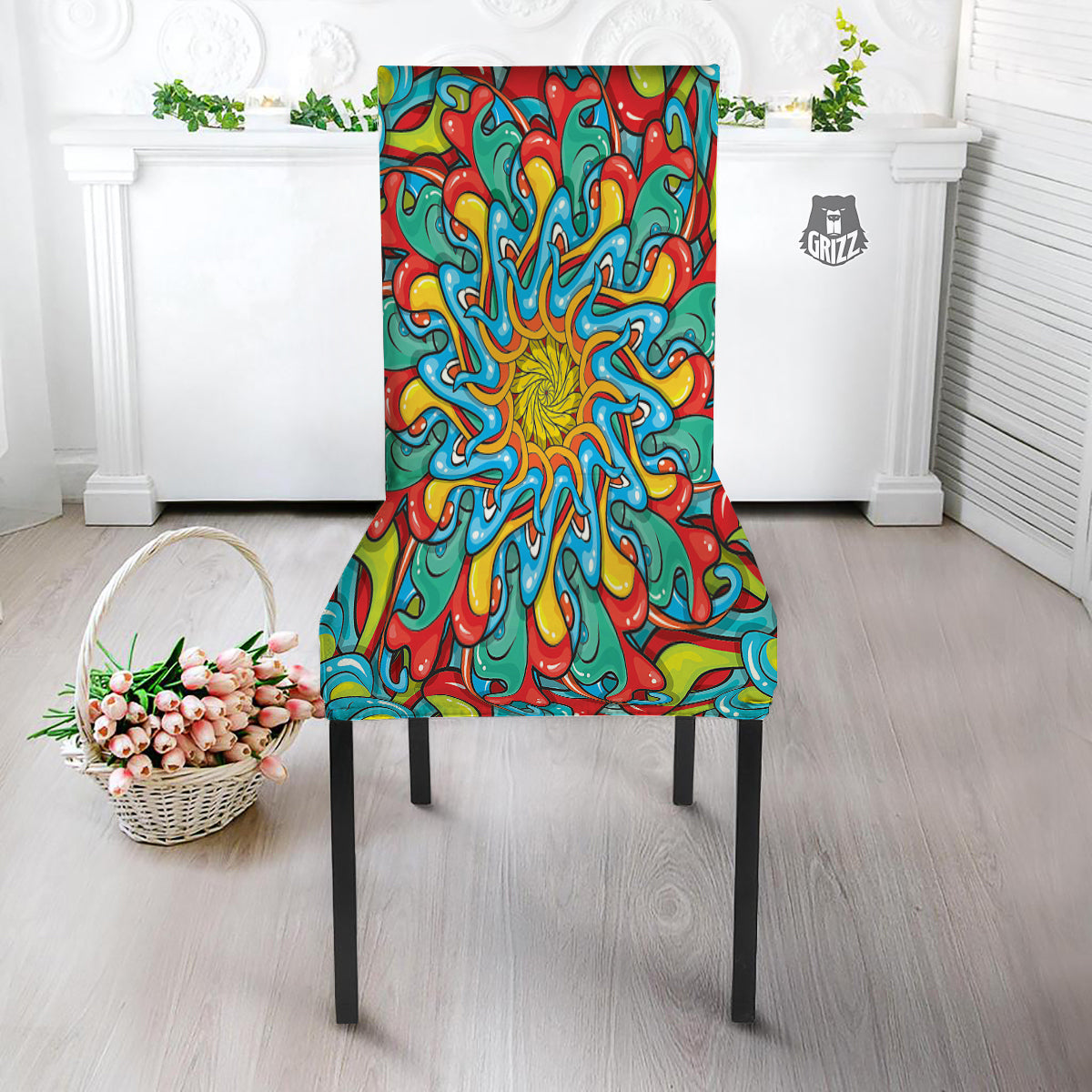Multicolor Psychedelic Hippie Print Dining Chair Slipcover-grizzshop