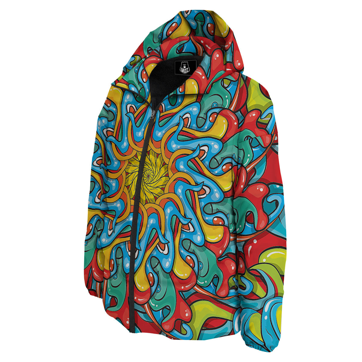 Multicolor Psychedelic Hippie Print Down Jacket-grizzshop