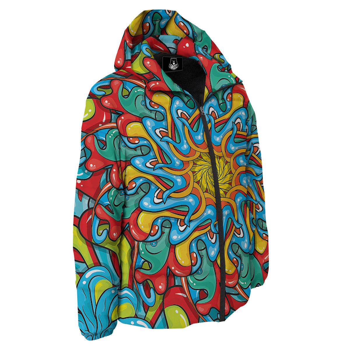 Multicolor Psychedelic Hippie Print Down Jacket-grizzshop