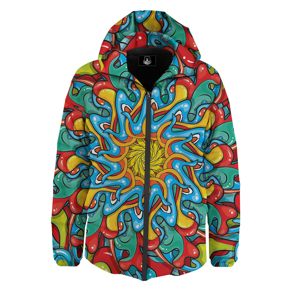 Multicolor Psychedelic Hippie Print Down Jacket-grizzshop
