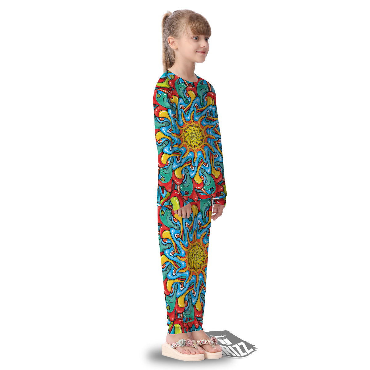 Multicolor Psychedelic Hippie Print Kid's Pajamas-grizzshop