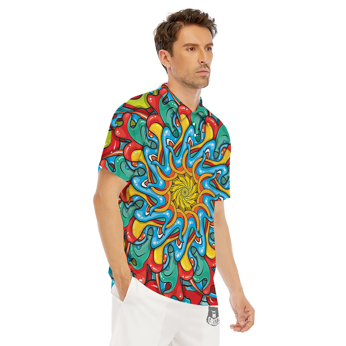 Multicolor Psychedelic Hippie Print Men's Golf Shirts-grizzshop