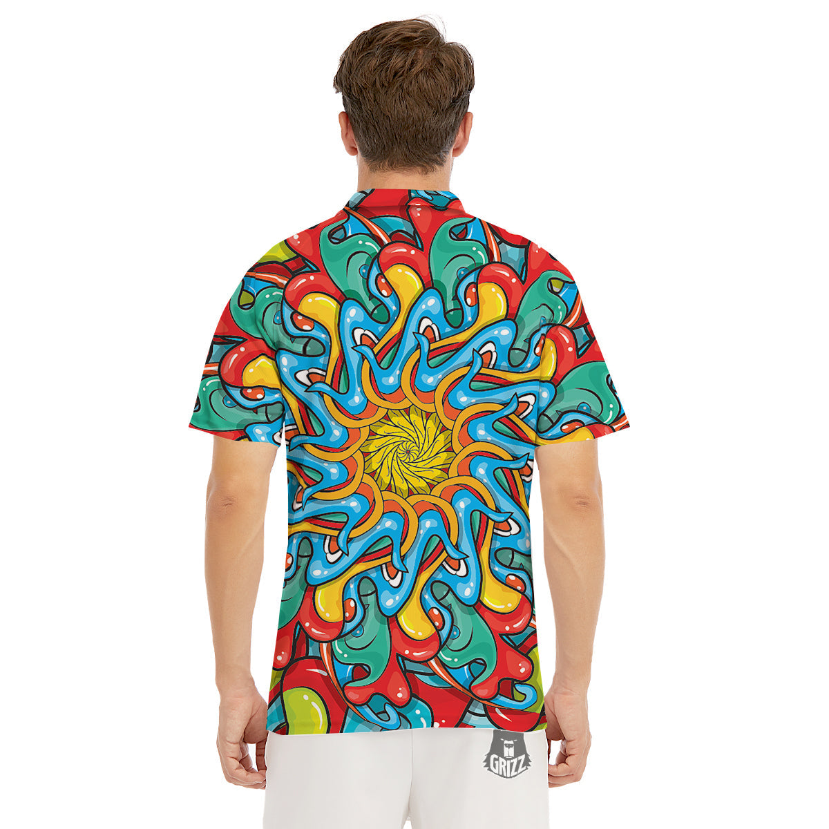 Multicolor Psychedelic Hippie Print Men's Golf Shirts-grizzshop