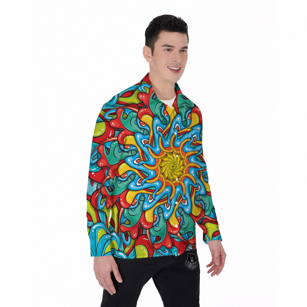 Multicolor Psychedelic Hippie Print Men's Long Sleeve Shirts-grizzshop