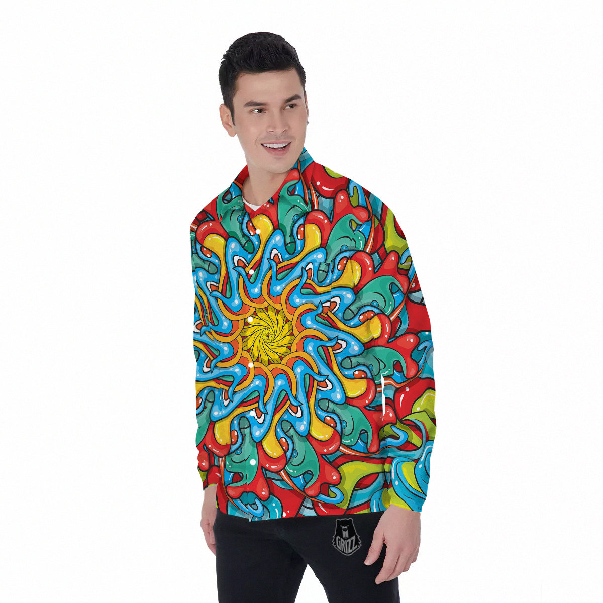 Multicolor Psychedelic Hippie Print Men's Long Sleeve Shirts-grizzshop