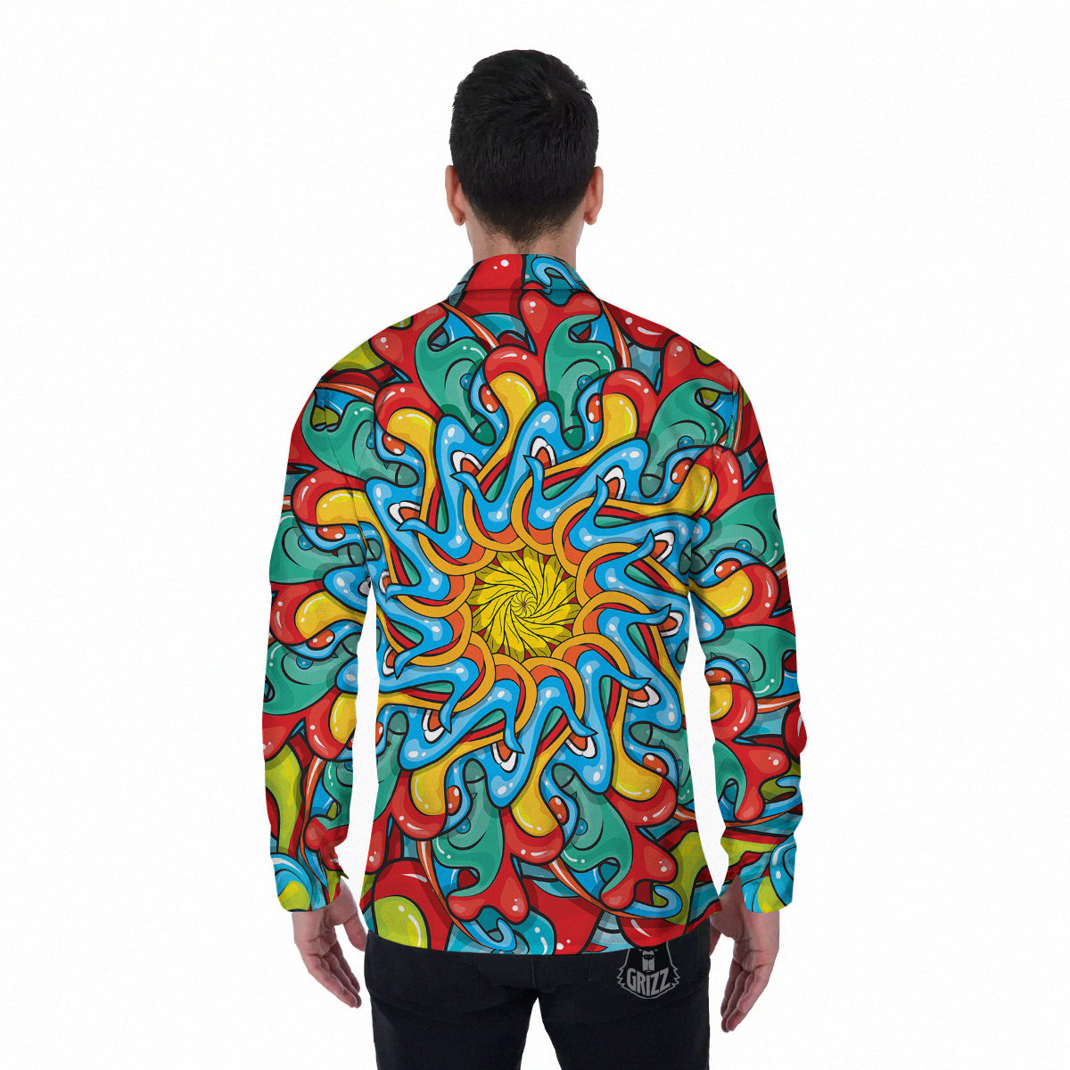 Multicolor Psychedelic Hippie Print Men's Long Sleeve Shirts-grizzshop