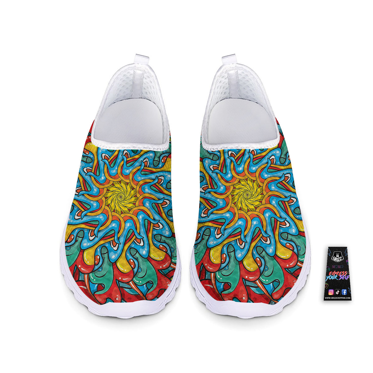 Multicolor Psychedelic Hippie Print Nurse Shoes-grizzshop