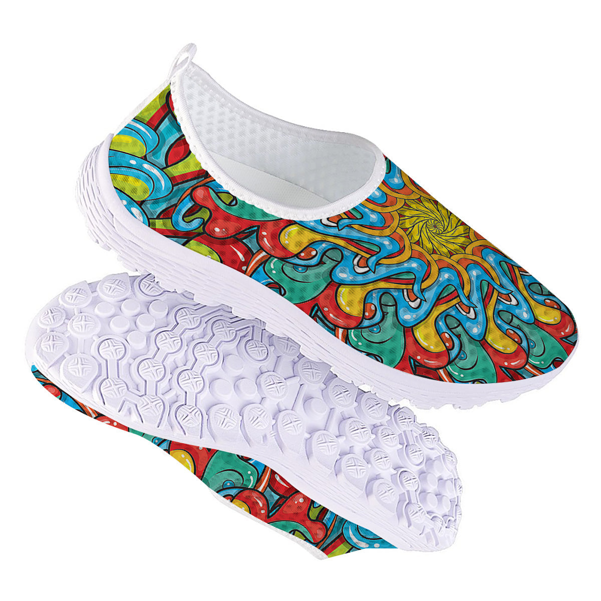Multicolor Psychedelic Hippie Print Nurse Shoes-grizzshop