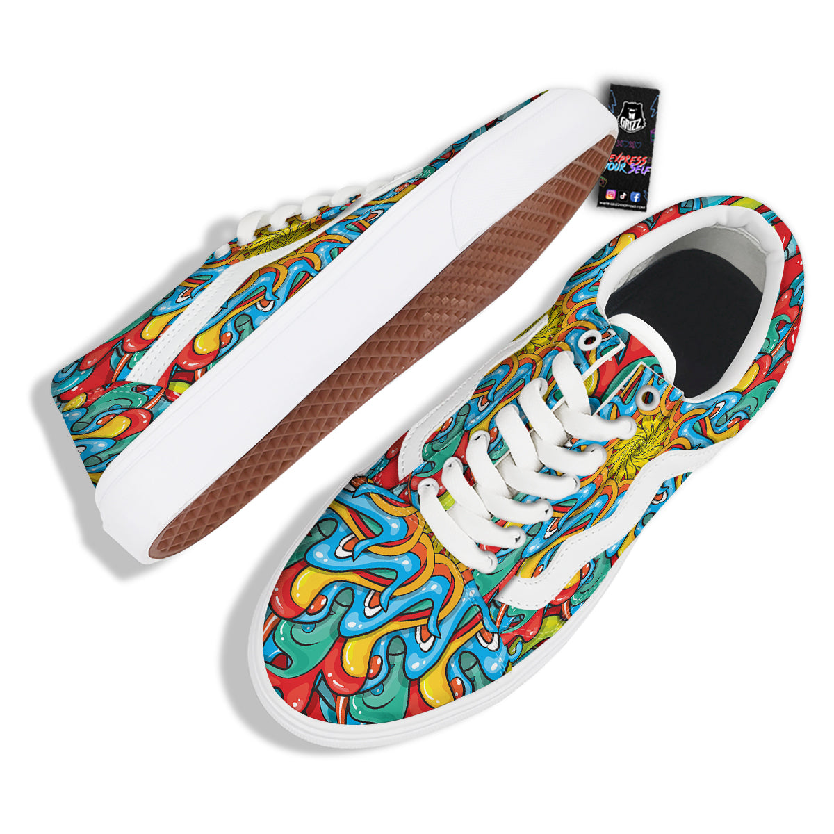 Multicolor Psychedelic Hippie Print Skate Shoes-grizzshop