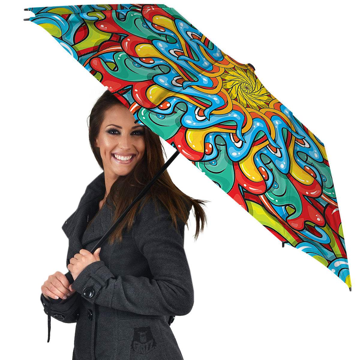 Multicolor Psychedelic Hippie Print Umbrella-grizzshop