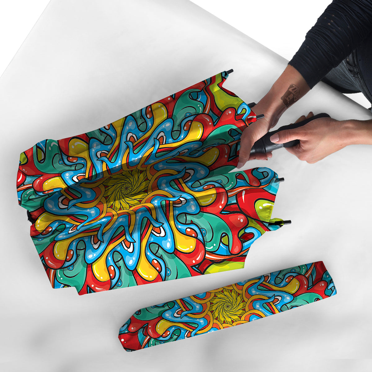 Multicolor Psychedelic Hippie Print Umbrella-grizzshop