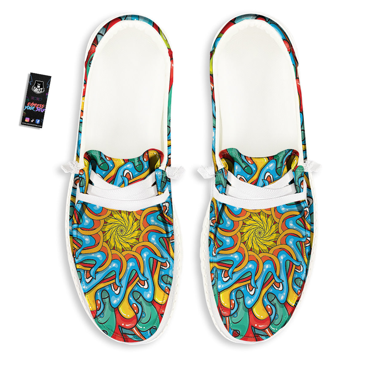 Multicolor Psychedelic Hippie Print White Loafers-grizzshop