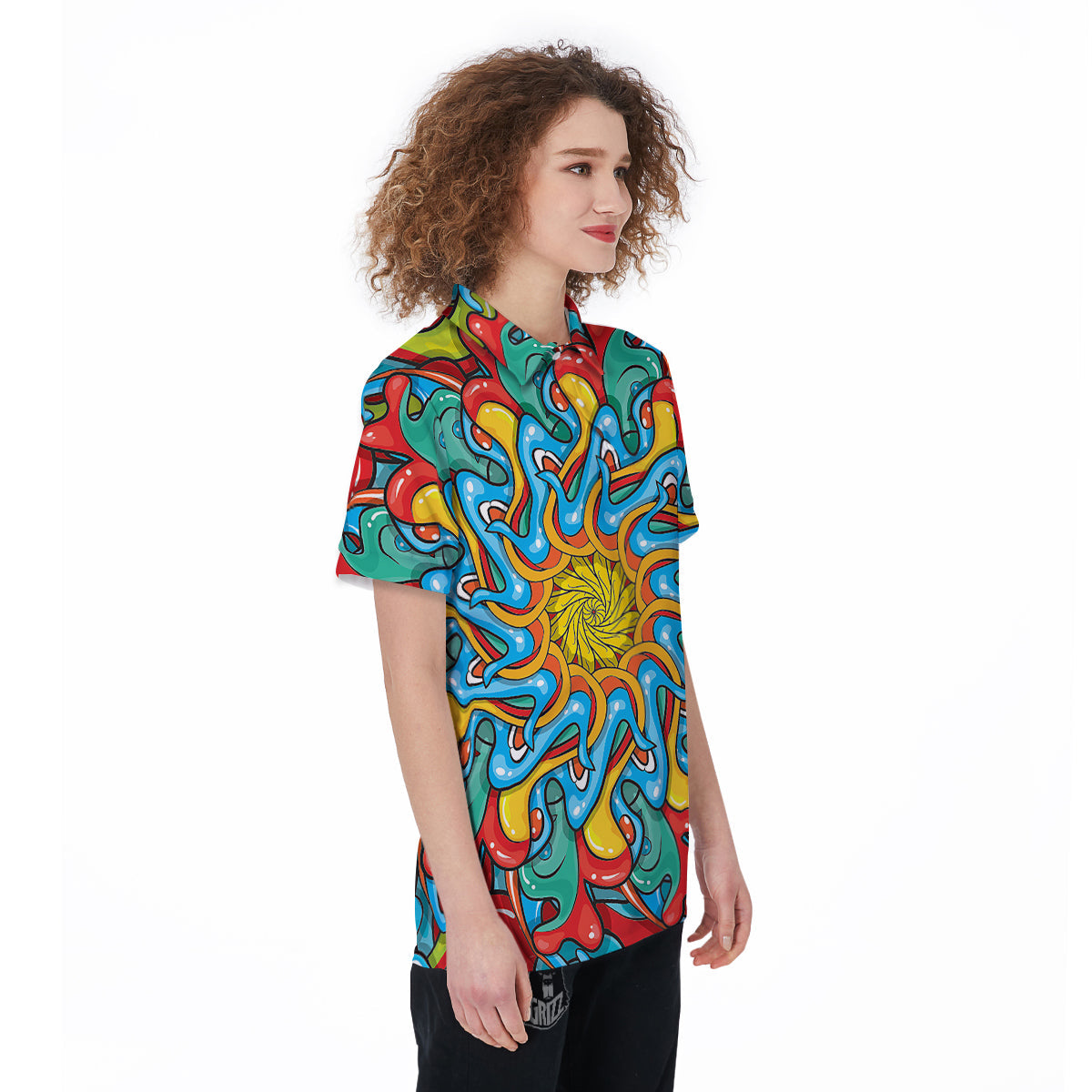 Multicolor Psychedelic Hippie Print Women's Golf Shirts-grizzshop