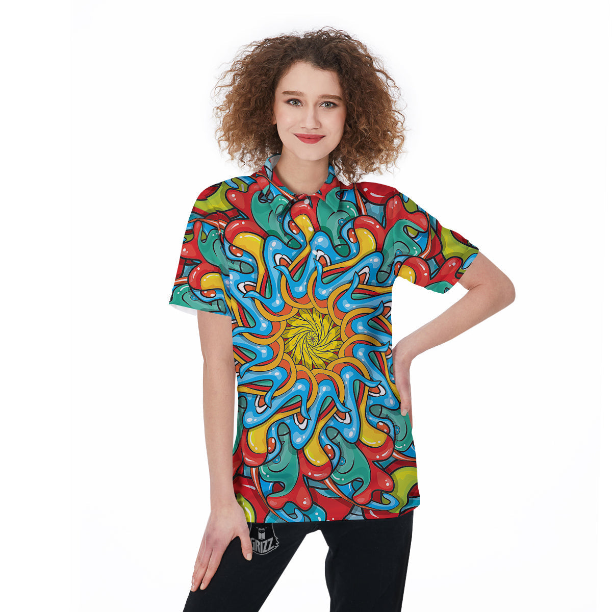 Multicolor Psychedelic Hippie Print Women's Golf Shirts-grizzshop
