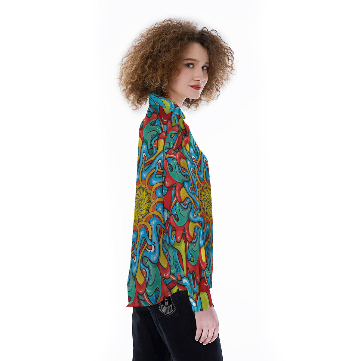Multicolor Psychedelic Hippie Print Women's Long Sleeve Shirts-grizzshop
