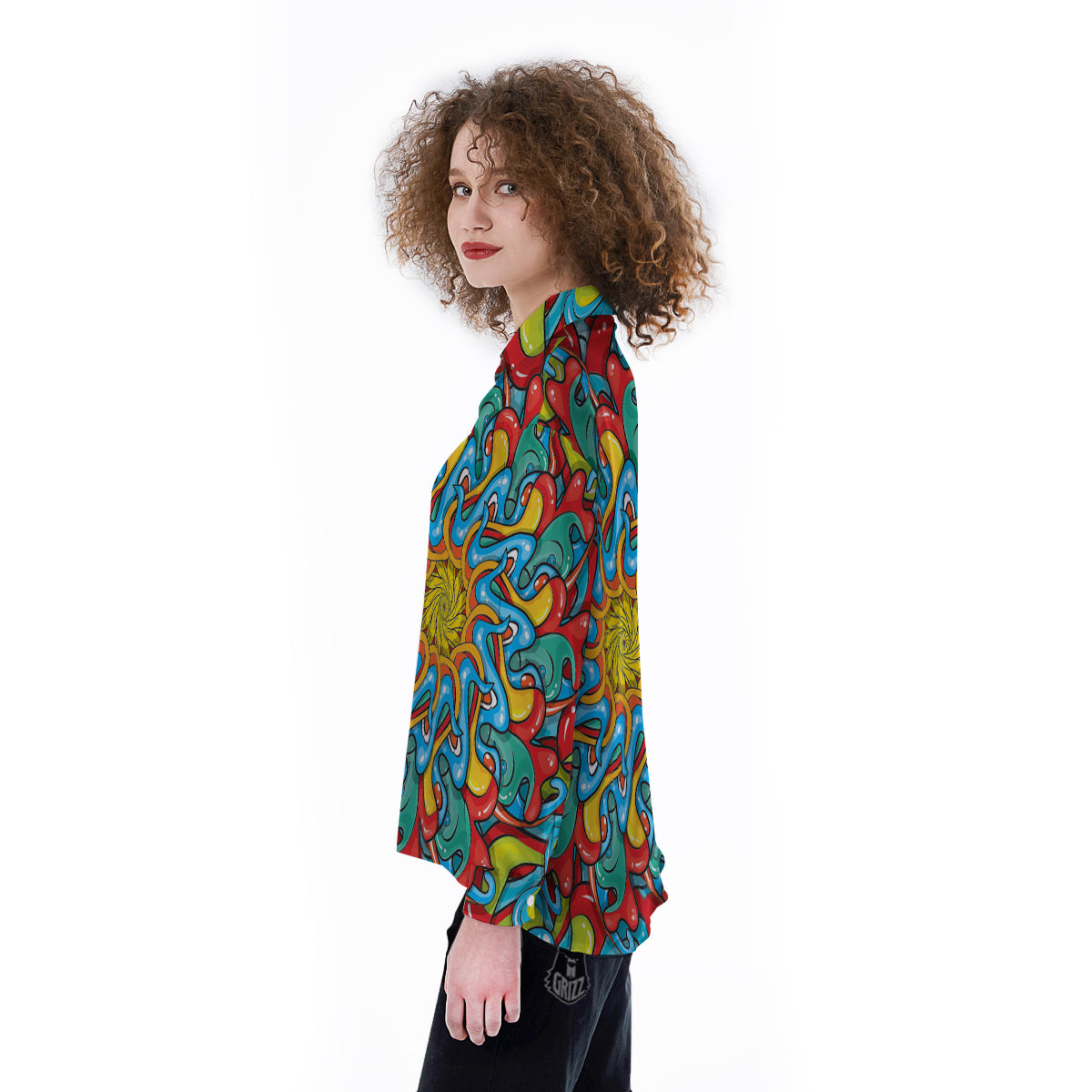 Multicolor Psychedelic Hippie Print Women's Long Sleeve Shirts-grizzshop