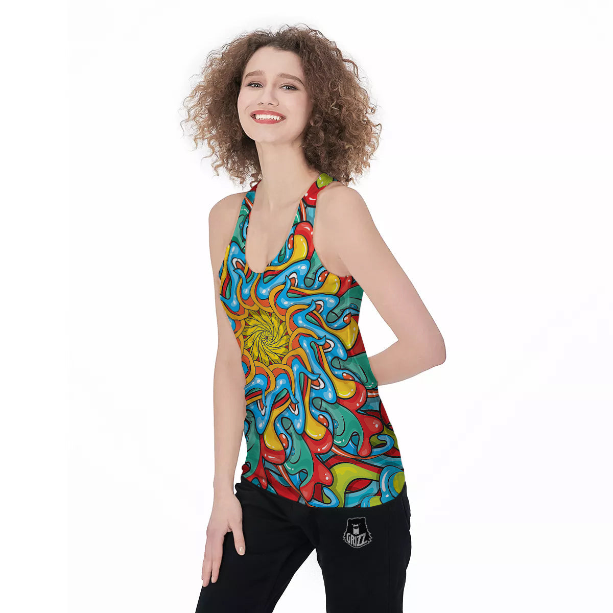Multicolor Psychedelic Hippie Print Women's Racerback Tank Top-grizzshop