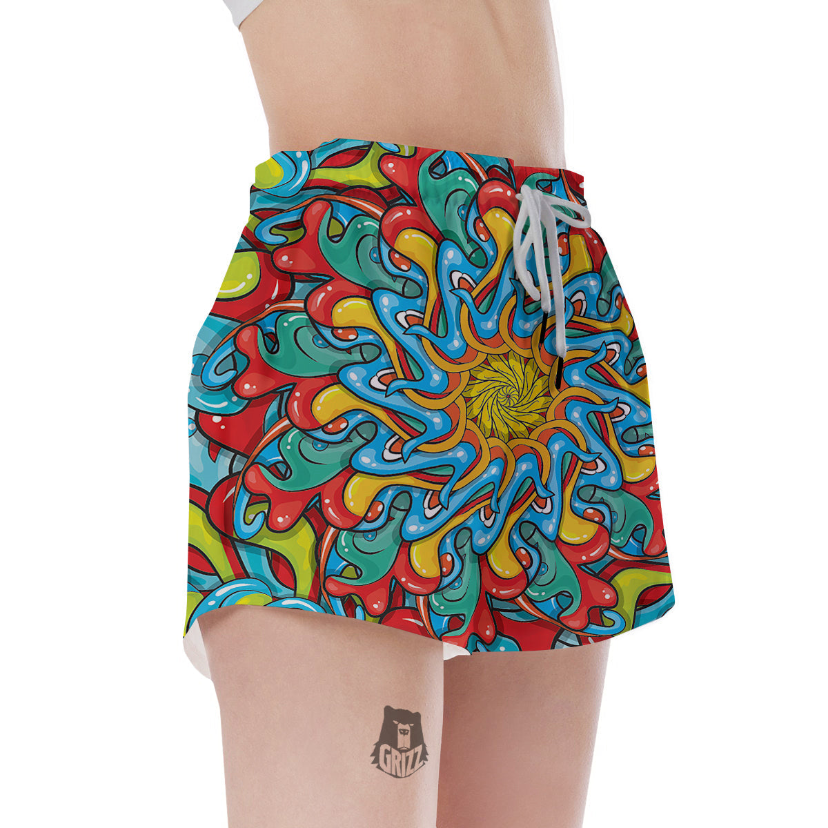 Multicolor Psychedelic Hippie Print Women's Shorts-grizzshop