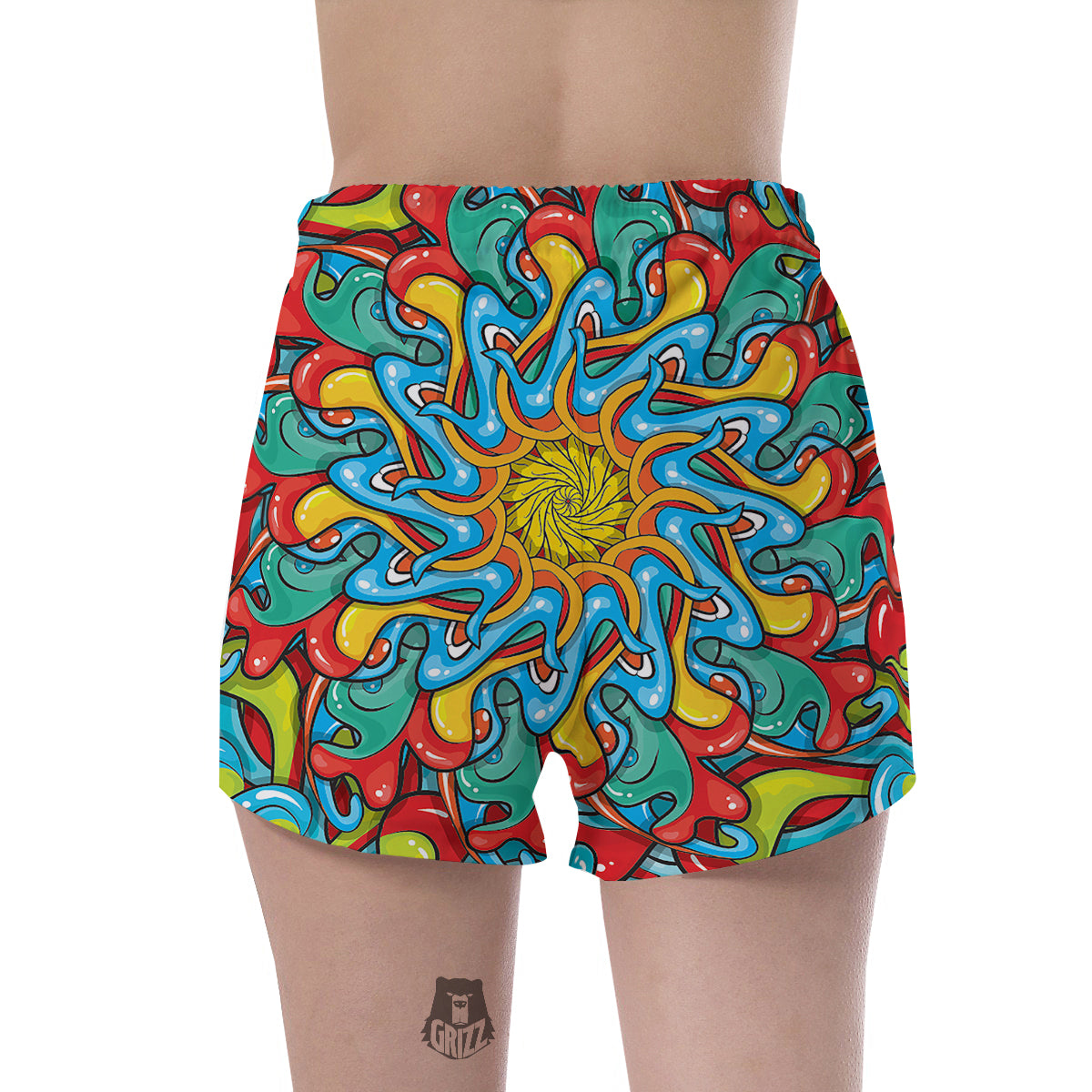 Multicolor Psychedelic Hippie Print Women's Shorts-grizzshop