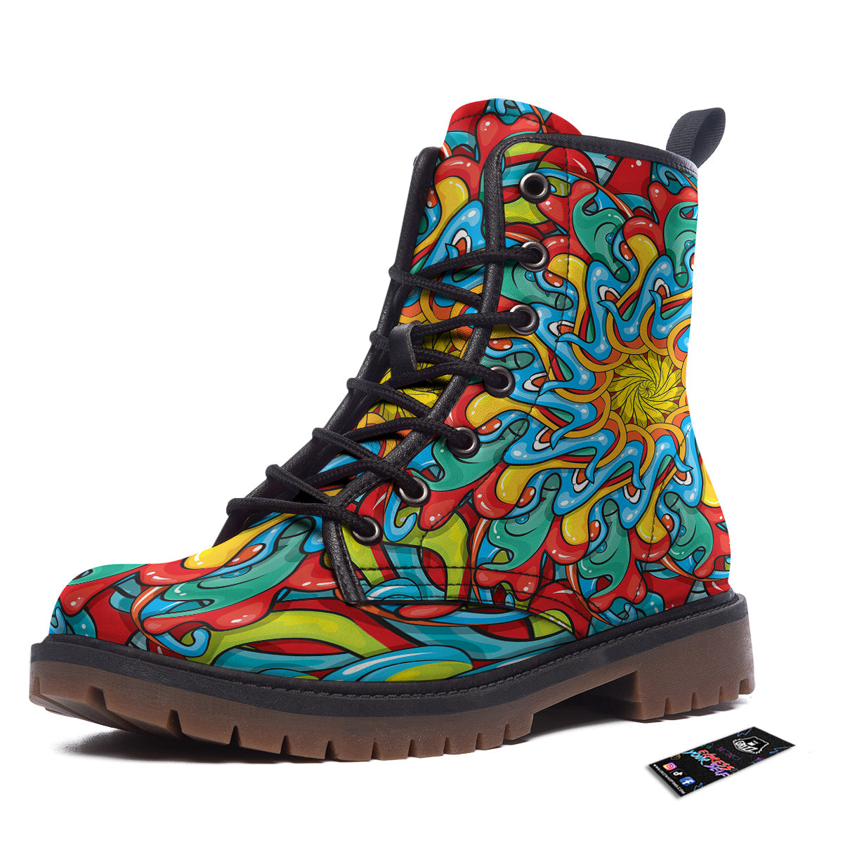 Multicolor Psychedelic Hippie Print Work Boots-grizzshop