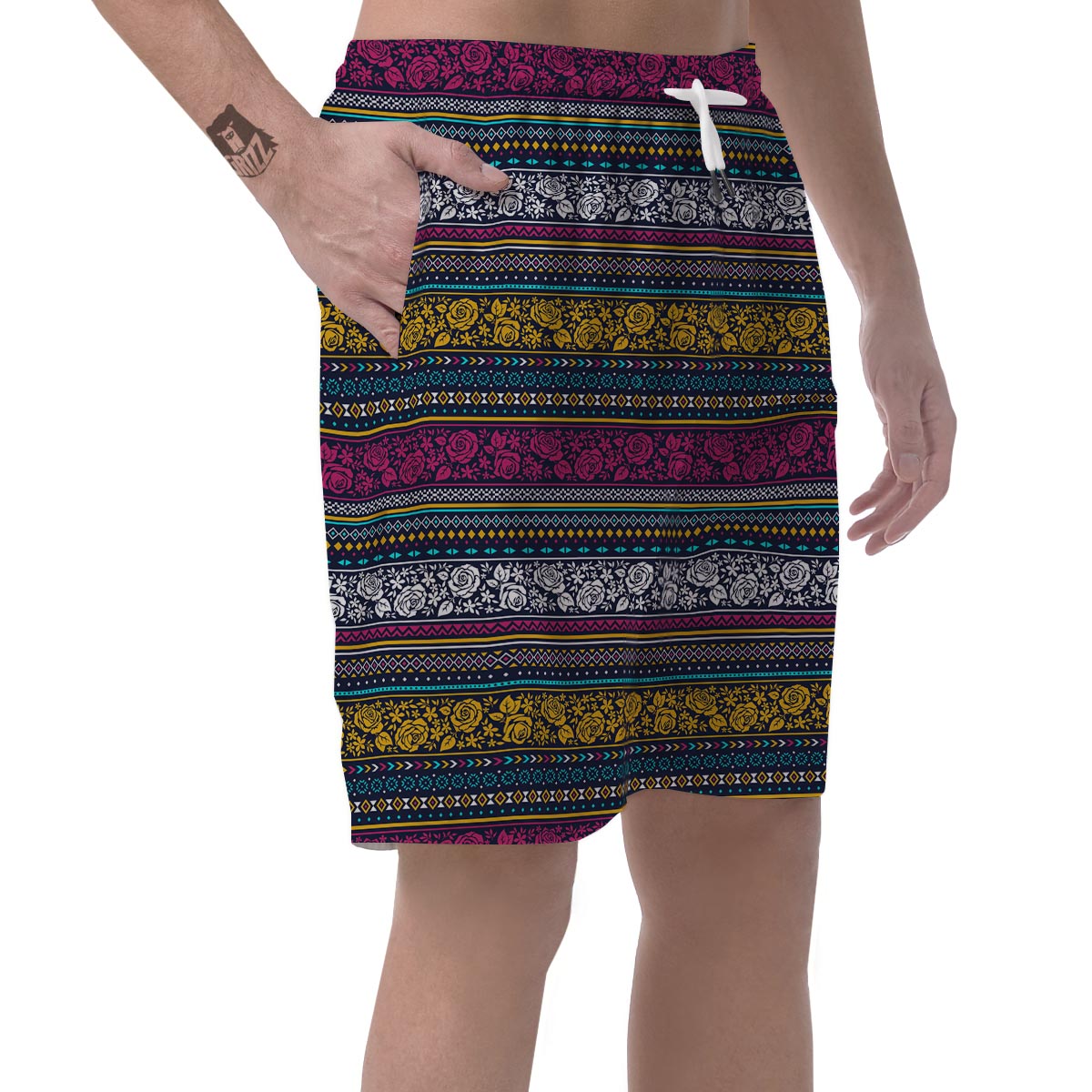 Multicolor Rose Floral Abstract Tribal Aztec Men's Shorts-grizzshop