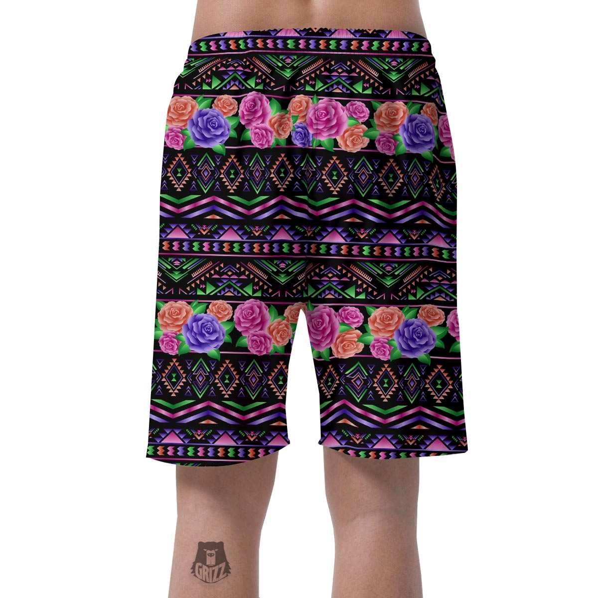 Multicolor Roses Ethnic Tribal Aztec Men's Shorts-grizzshop