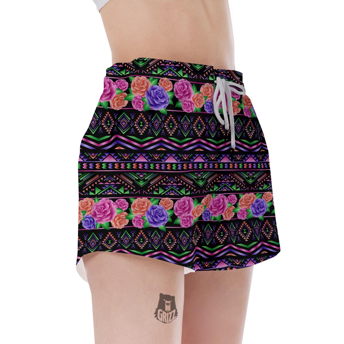Multicolor Roses Ethnic Tribal Aztec Women's Shorts-grizzshop