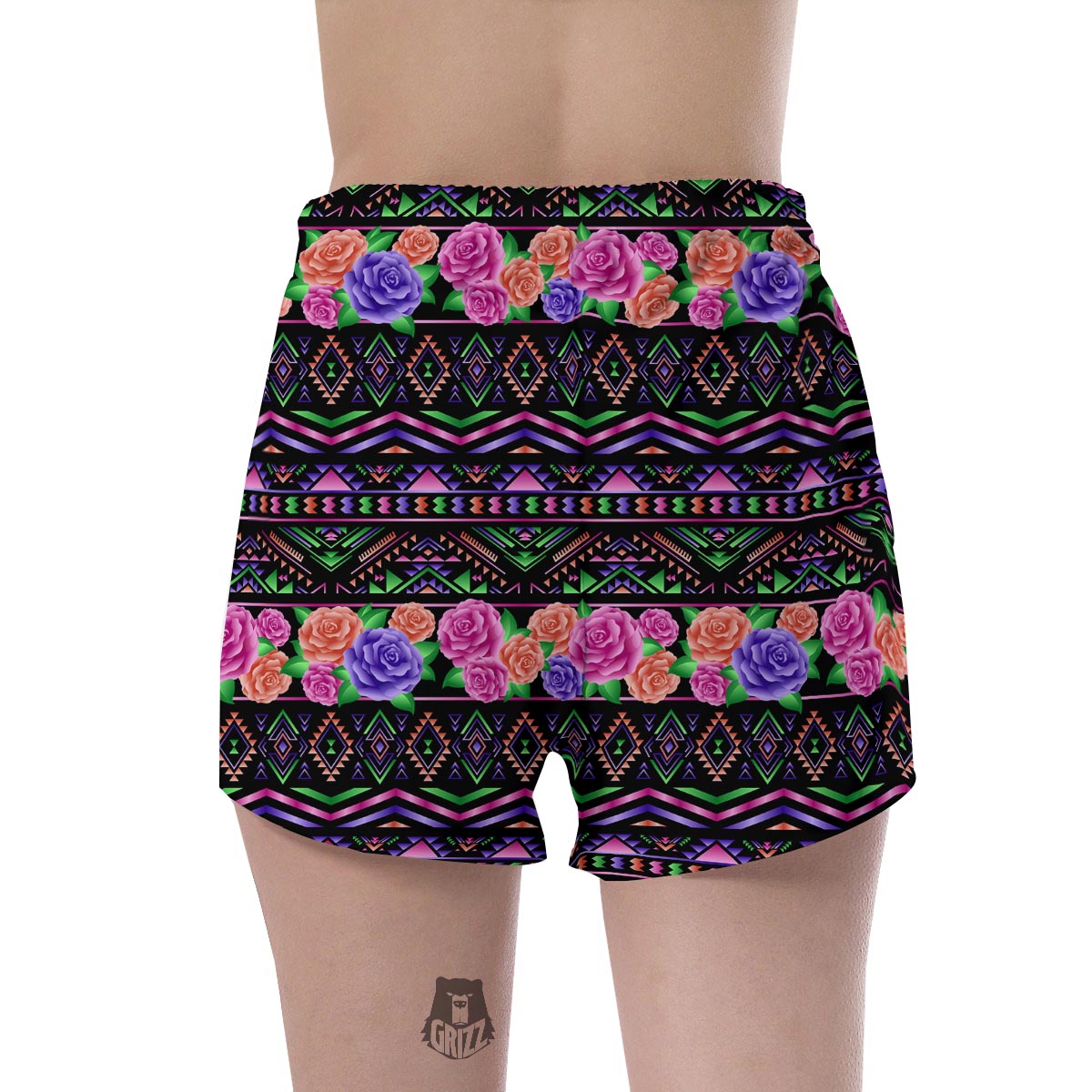 Multicolor Roses Ethnic Tribal Aztec Women's Shorts-grizzshop