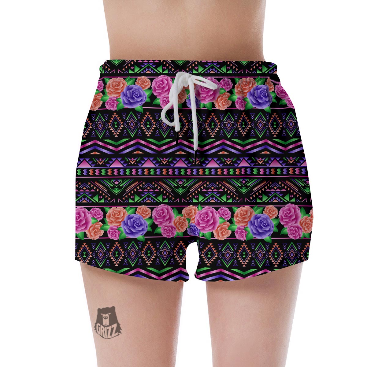 Multicolor Roses Ethnic Tribal Aztec Women's Shorts-grizzshop