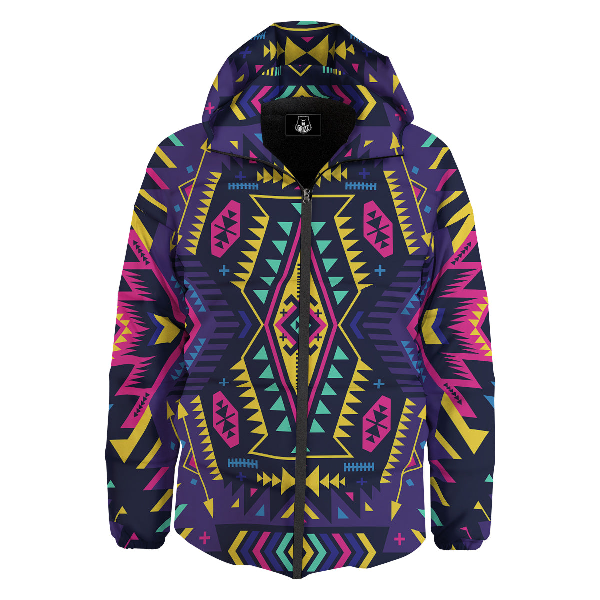 Multicolor Tribal Navajo Geometric Print Down Jacket-grizzshop