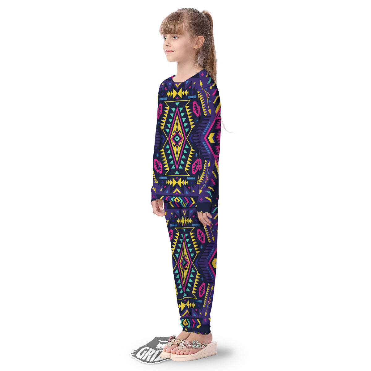 Multicolor Tribal Navajo Geometric Print Kid's Pajamas-grizzshop