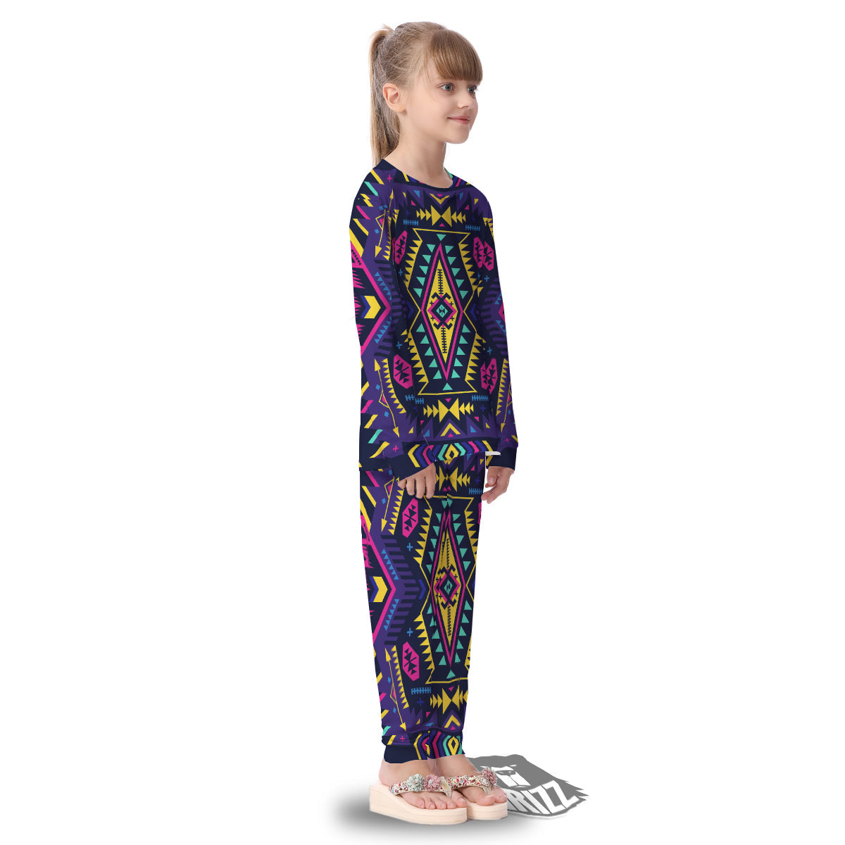 Multicolor Tribal Navajo Geometric Print Kid's Pajamas-grizzshop